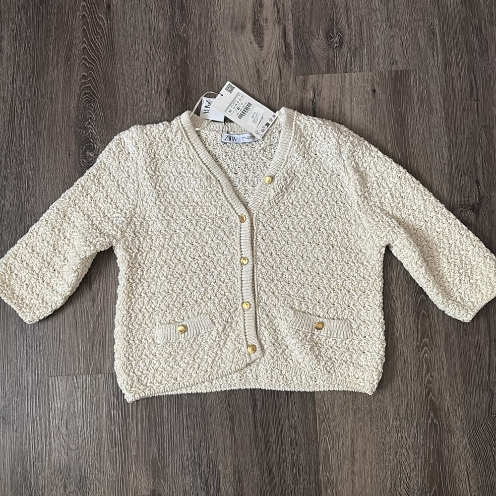 NWT Zara cropped cardigan with metallic thread , medium - Picture 7 of 9